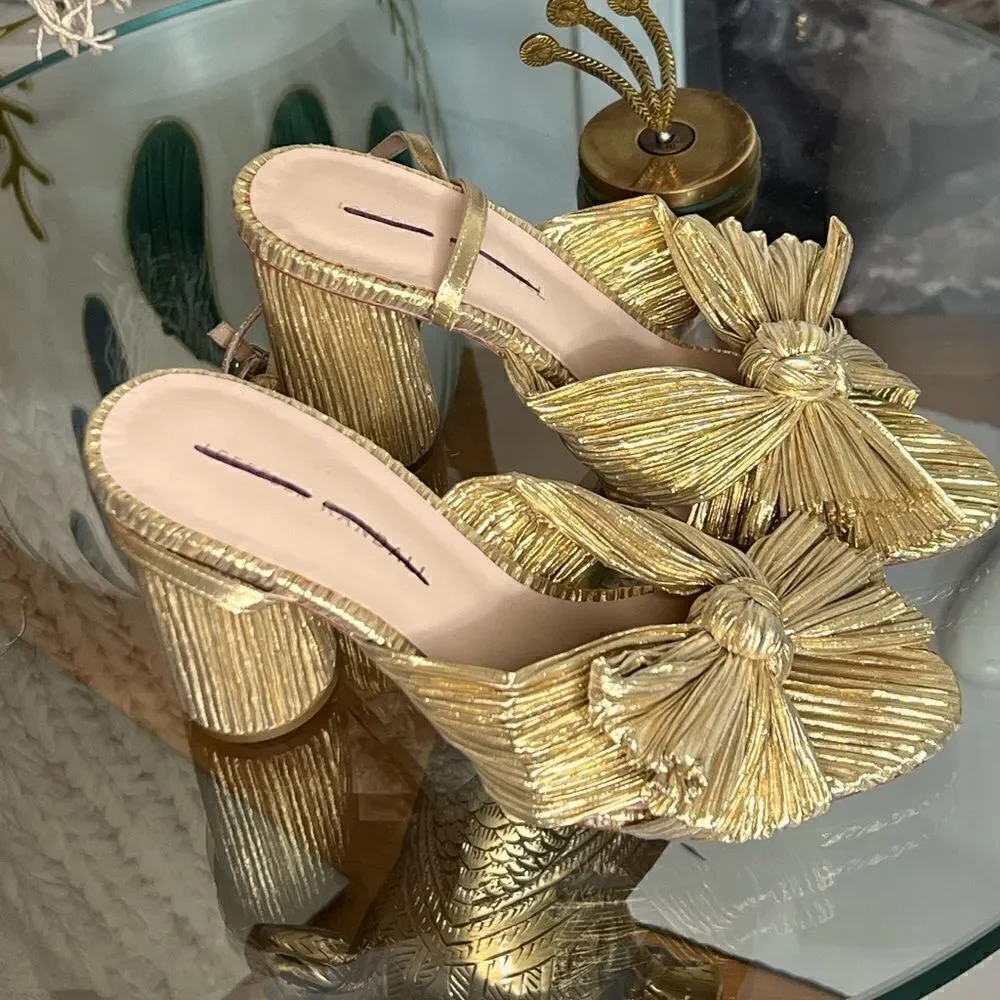 Loeffler Randall Camellia Gold Pleated Bow Heel  $395.00